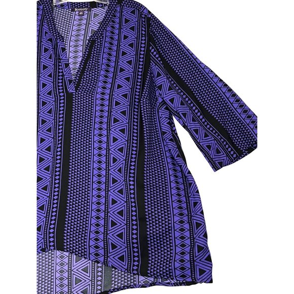 NWOT Romans 20W V-Neck Purple Black Geometric Print Tunic Top With 3/4 Roll Sle - Picture 3 of 12